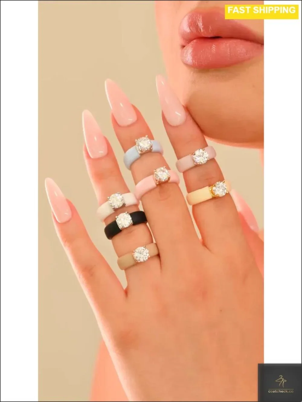 Silicone Ring Set Round CZ Solitaire & Band Flexible Comfort Fit